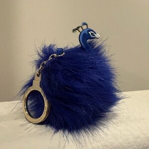 Kate Spade New York Blue Peacock Faux Fur Bag Charm Keychain